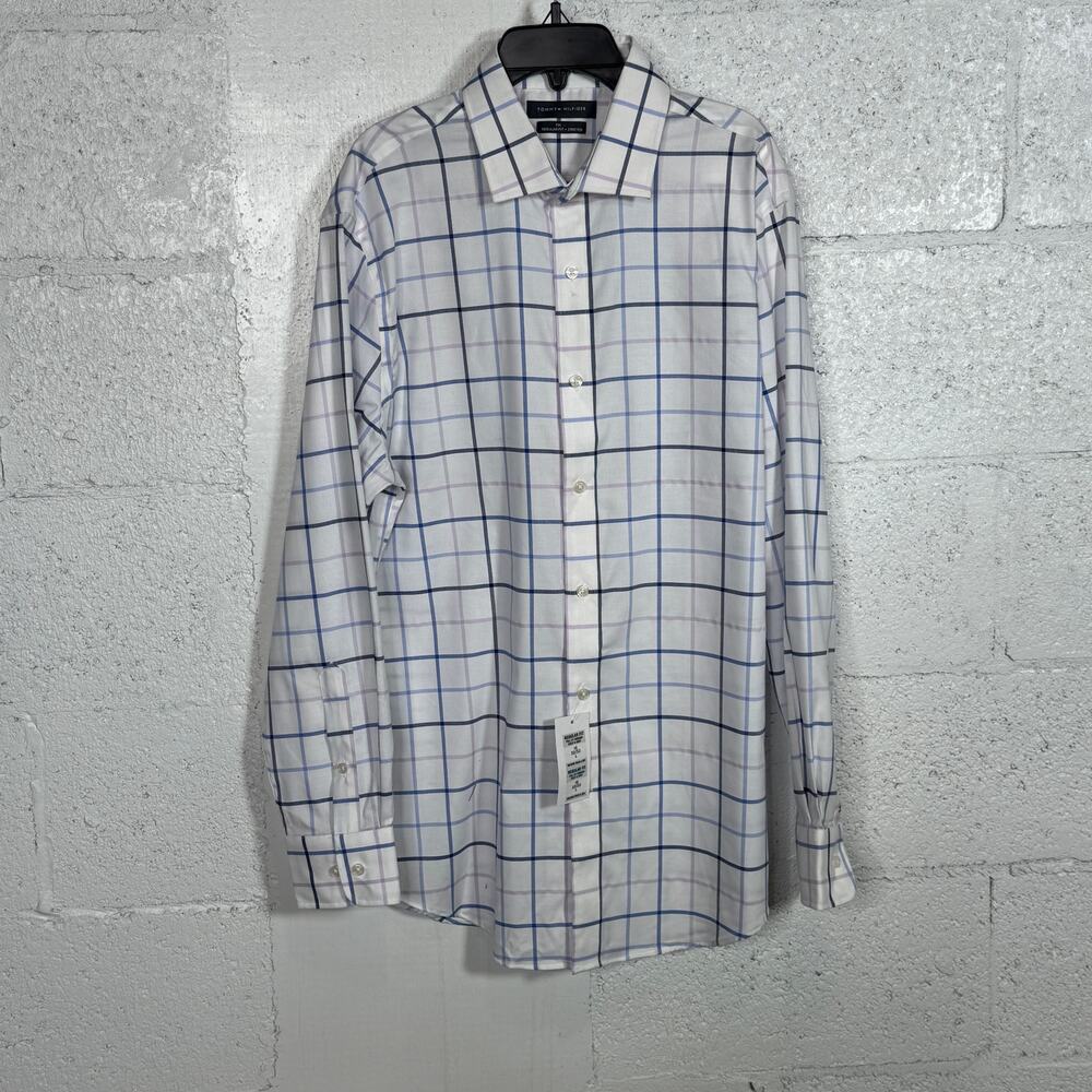 Tommy Hilfiger Men's Flex Regular fit Dress Shirt, lavender multi 16 32/33 $85